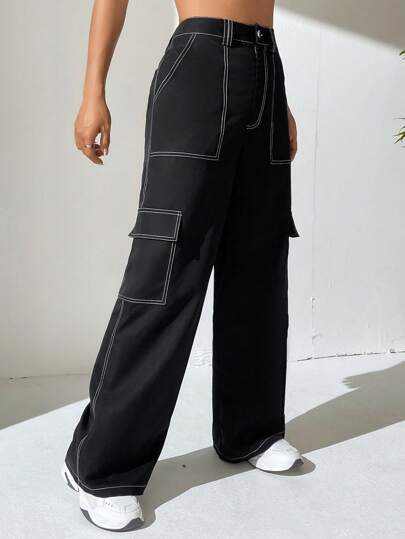 EZwear بنطلون جيب جانبي بخياطة علوية، ملابس رمضان