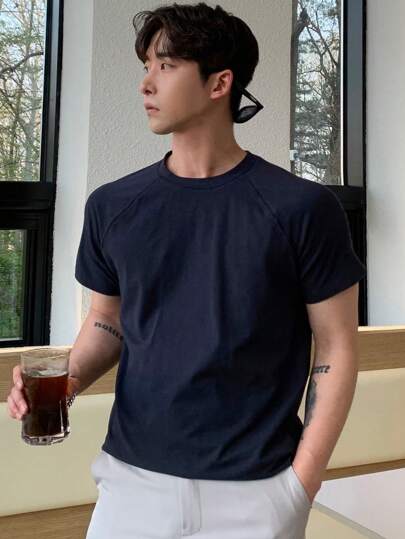 DAZY تي شيرت موحدة اللون اكمام راجلان للرجال