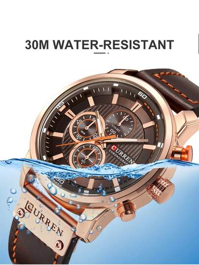 Curren 1قطعة ساعة كوارتز رقمية بعقارب التاريخ ذات إطار دائري بسير بولي يوريثان بني، كديكور يومي أو كهدية للطلاب في العودة إلى المدرسة