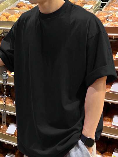 DAZY قميص رجالي من القطن بأكمام منسدلة ولون أحادي