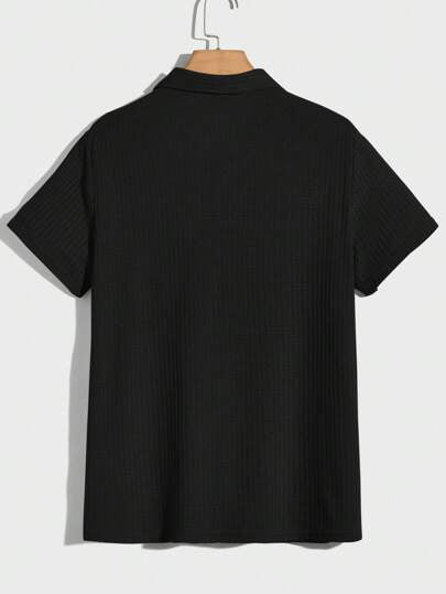 ملابس رجالي Manfinity RelaxMax قميص بولو موحدة اللون منسوجة وافل للرجال