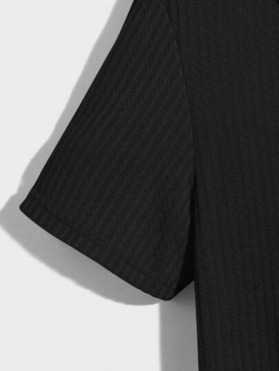 ملابس رجالي Manfinity RelaxMax قميص بولو موحدة اللون منسوجة وافل للرجال