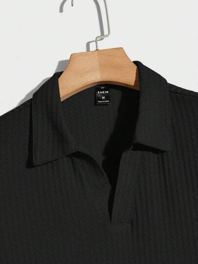 ملابس رجالي Manfinity RelaxMax قميص بولو موحدة اللون منسوجة وافل للرجال