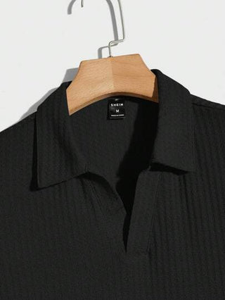 ملابس رجالي Manfinity RelaxMax قميص بولو موحدة اللون منسوجة وافل للرجال