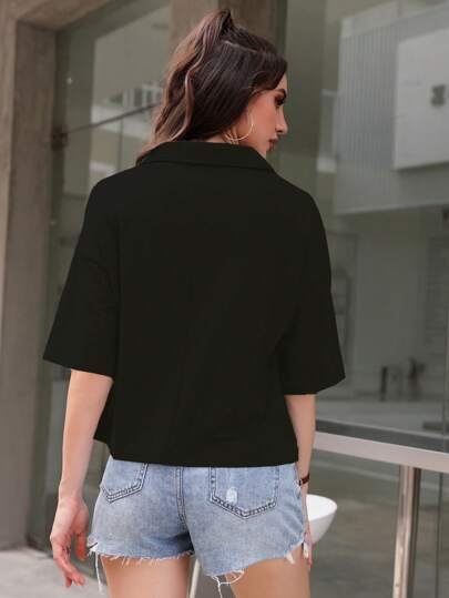Mulvari تي شيرت منخفض الاكتاف سحاب نصف