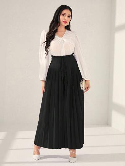 Modelyn بنطال واسع بخصر باغ من الورق، مجعد
