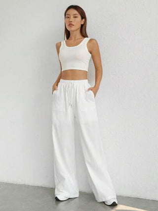 EZwear بنطال بخصر رباط ساق واسعة ، ملابس رمضان