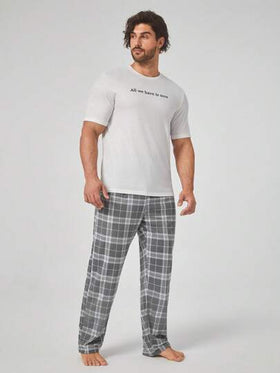 SHEIN بنطلون رجالي مربع مطاطي الخصر، شتوي