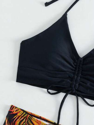 طقم تانكيني حريمي Swim طقم بكيني بحبال وسحاب ذو طبعة استوائية للصيف والشاطئ