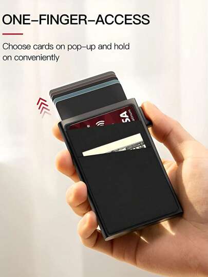 محفظة بطاقات ائتمان للرجال من الجلد مع نظام طرد للبطاقات تلقائيا ونظام حماية RFID
