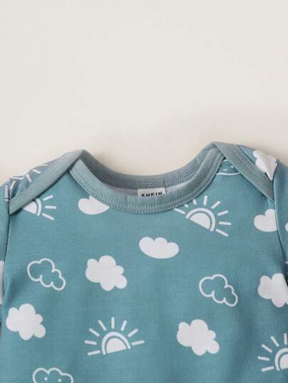 SHEIN Playful Pals مولود جديد 2 قطع بوديسوت صور رسوم كارتون & قطعة واحدة تي شيرت & 2 قطع بنطلون & قطعة واحدة جمبسوت & قبعة & مريلة & قفازات & طقم حقائب