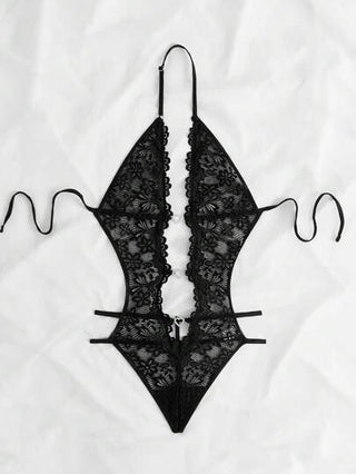 لانجيري حريمي Classic Sexy بدلة تيدي للملابس الداخلية مع تفاصيل قلب مرصعة بالراين والدانتيل الأزهار مفرغة