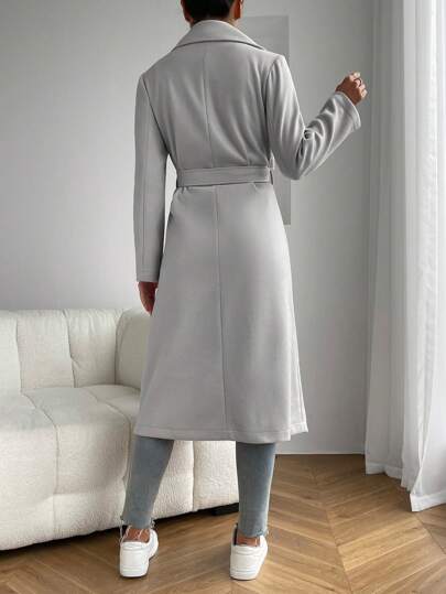 SHEIN EZwear معطف خارجي مزود بياقة وجيبين وحزام للخريف/الشتاء