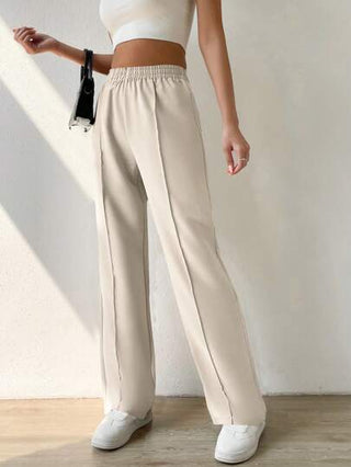 EZwear بنطلون نسائي بخصر مطاطي ولون واحد للارتداء اليومي