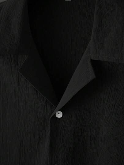 Manfinity Homme قميص موحدة اللون أزرار علوية للرجال