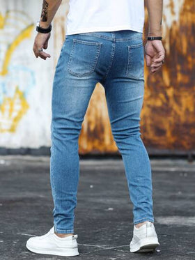 Manfinity Homme بنطلون جينز نحيل قطن جيب مائل للرجال