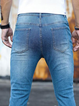 Manfinity Homme بنطلون جينز نحيل قطن جيب مائل للرجال