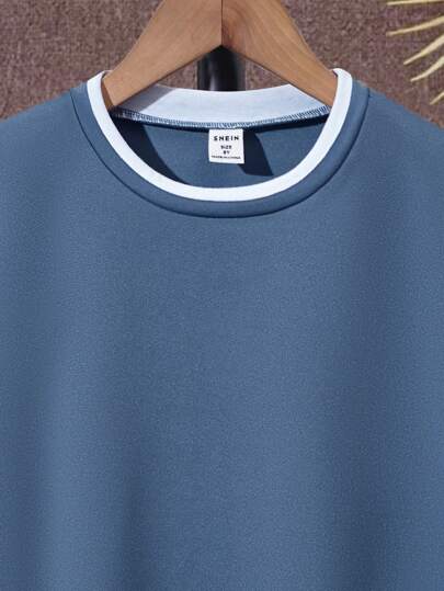 SHEIN تي شيرت قصير الأكمام 2 في 1 2في 1 للأولاد المراهقين بتصميم كتل اللون الكاجوال