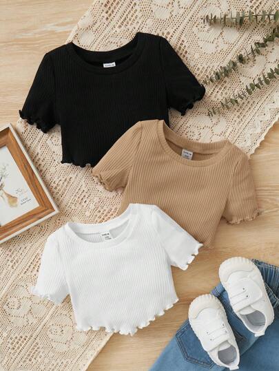 SHEIN قميص تي شيرت لطفلة مريح وعادي مناسب للربيع والصيف