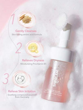 SHEGLAM منظف الوجه للبشرة الجافة من Radiant By Nature، غسول يومي لطيف ومرطب للوجه، تركيبة رغوية علامة تجارية جمال مكياج ميكب مستحضرات تجميل للنساء الفتيات مثالي لفصل الشتاء الربيع مثالي ل- Y2K أزياء أنيقة رمضان هدية حفلة جاهز أفضل لون