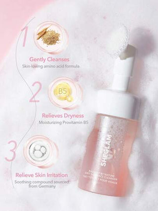 SHEGLAM منظف الوجه للبشرة الجافة من Radiant By Nature، غسول يومي لطيف ومرطب للوجه، تركيبة رغوية عيد الأب التخرج عيد الميلاد العطلة الربيع الصيف Y2K فاخر أزياء مكياج مستحضرات التجميل حفل شاطئ سفر تخييم في الهواء الطلق المدرسة الحرم الجامعي رحلة...
