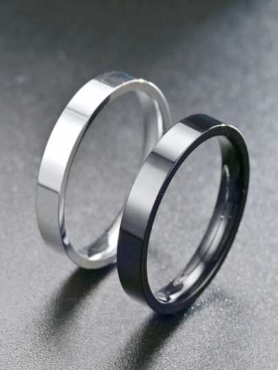 4 قطع أسلوب أساسي فولاذ غير قابل للصدأ بسيط حزام خاتم طقم مجوهرات للنساء , موضة اكسسوارات , نمط Ins زوج خاتم