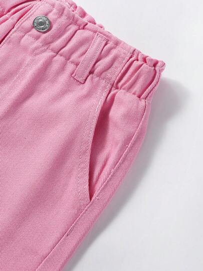 SHEIN بنطلون جينز لفتاة شابة بخصر مطوي وجيوب واسعة، لاطلالات البوهيمية الكاجوال لإجازات الفتيات اليومية