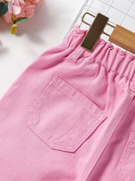 SHEIN بنطلون جينز لفتاة شابة بخصر مطوي وجيوب واسعة، لاطلالات البوهيمية الكاجوال لإجازات الفتيات اليومية