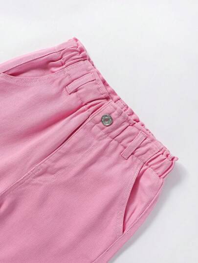 SHEIN بنطلون جينز لفتاة شابة بخصر مطوي وجيوب واسعة، لاطلالات البوهيمية الكاجوال لإجازات الفتيات اليومية