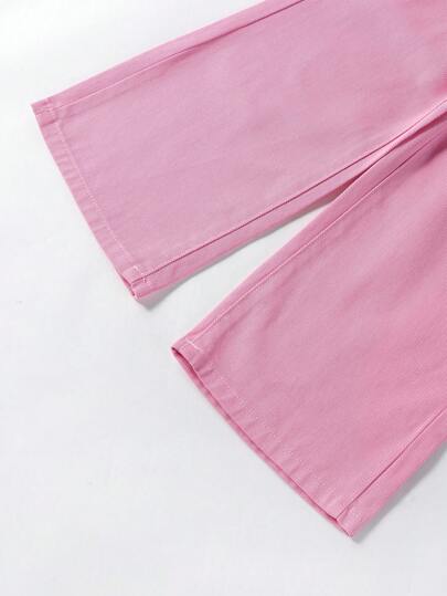 SHEIN بنطلون جينز لفتاة شابة بخصر مطوي وجيوب واسعة، لاطلالات البوهيمية الكاجوال لإجازات الفتيات اليومية