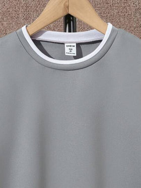 SHEIN Vacaura تي شيرت وسروال قصير بتطريزات حروف للفتى، 2 في 1