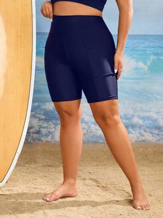 Swim SPRTY سروال بيكيني شريط خصر واسع مع جيب الهاتف الخليوي مقاس كبير