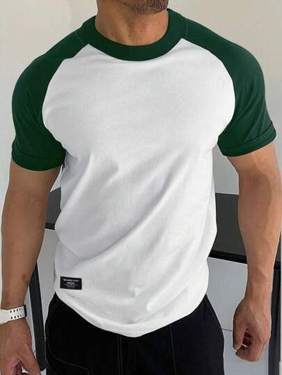 Manfinity Homme تي شيرت ألوان متباينة اكمام راجلان للرجال