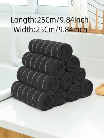 HYER KITCHEN قطعة قماش منظف مربعة مخططة سوداء للمطبخ والحمام والمنزل والموردين المنزليين