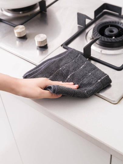 HYER KITCHEN قطعة قماش منظف مربعة مخططة سوداء للمطبخ والحمام والمنزل والموردين المنزليين
