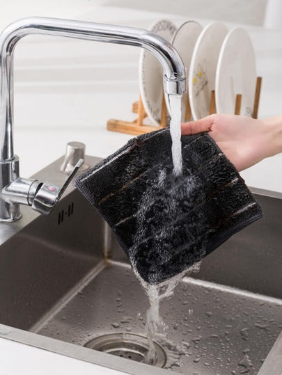 HYER KITCHEN قطعة قماش منظف مربعة مخططة سوداء للمطبخ والحمام والمنزل والموردين المنزليين