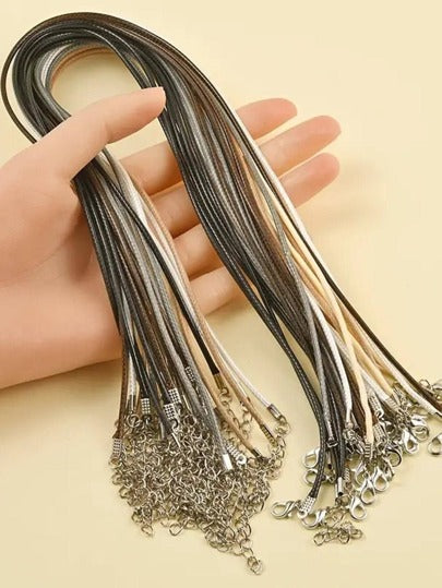 Yiwu Qiyou Accessories Co., LTD 50 قطعة سلسلة جلد أسود مضفر قابلة للتعديل 45 سم سلك شمع DIY قلادة يدوية قفل سحاب مجوهرات