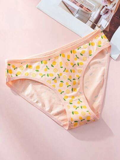 Shein Underwear&Sleepwear Basics طقم سروال داخلي طباعة فاكهة 5 قطع