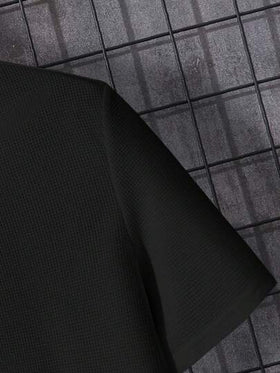Manfinity Homme تي شيرت موحدة اللون ياقة مفتوح للرجال