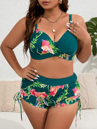 Swim Lushoire مجموعة بيكيني بطبعات استوائية بحجم زائد لصيف الشاطئ مع دفع الصدر لأعلى