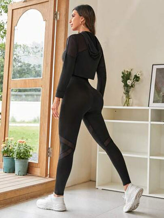 SHEIN Sports طقم رياضي نسائي مجموعة سروال رياضي محبوك وقميص محبوك مع رباط شد المقاسات المتباينة