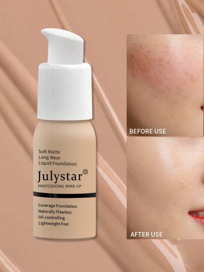 Julystar كريم أساس للتحكم في الزيت، 30 مل تغطية كاملة لكريم الأساس السائل تحت العيوب وتغير لون الجلد