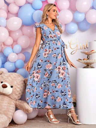 Loomaby فستان حمل أنيق للاستحمام بطباعة زهور بدون أكمام