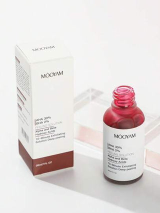 MOOYAM محلول تقشير AHA 30% + BHA 2%، سيروم قوي لتغذية وترطيب الوجه 30٪ حمض غليكوليك AHA مع حمض اللاكتيك وصبار الألوة، مضاد للشيخوخة ومفتح ومهدئ، لتنعيم البشرة وجعلها نضرة، يعمل بسلاسة على تقشير الوجه، للتخلص من حب الشباب وندباته وتصغير حجم المسام...