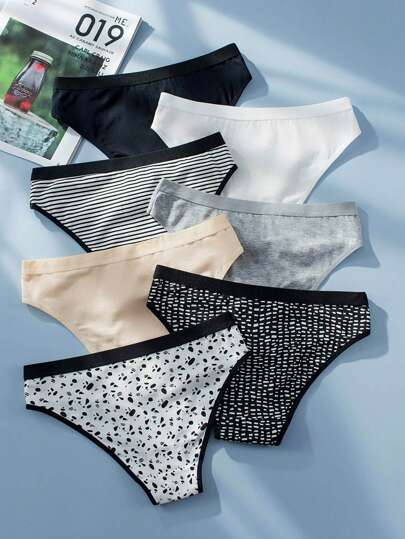 Shein Underwear&Sleepwear Basics سروال داخلي طباعة شامل شريط متباين 7 قطع