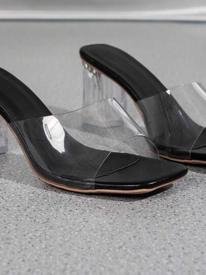 صنادل شريط شفاف حذاء كعب مكتنز حذاء مولر pvc بلاستيك موضة نساء