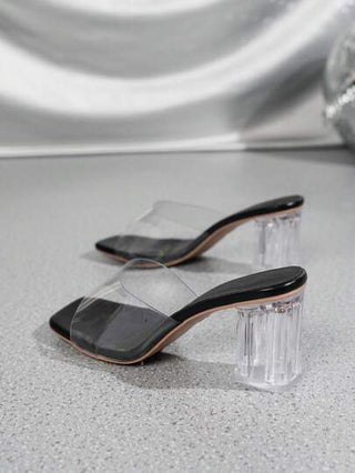 صنادل شريط شفاف حذاء كعب مكتنز حذاء مولر pvc بلاستيك موضة نساء