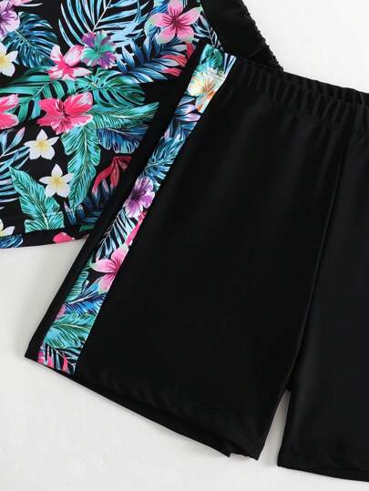 طقم تانكيني حريمي Swim Lushoire شورت طباعة استوائية للشاطئ الصيفي تانكيني