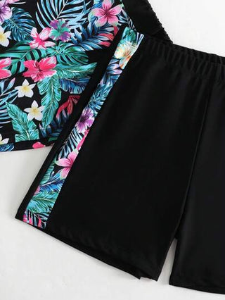 طقم تانكيني حريمي Swim Lushoire شورت طباعة استوائية للشاطئ الصيفي تانكيني