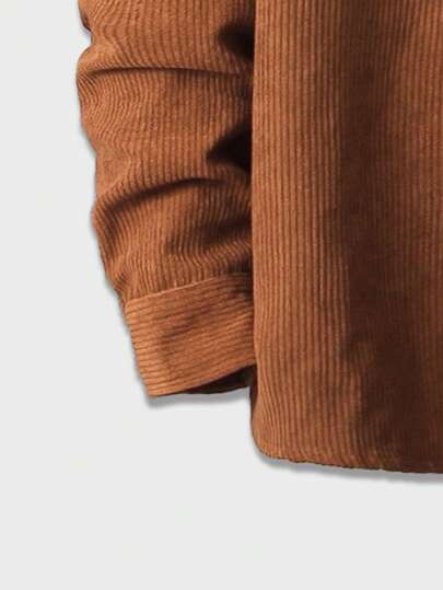 ROMWE MEN Casual معطف بغطاء رأس من الكوردوروي بأزرار أمامية بأكمام طويلة للرجال، للمدرسة، للخريف والشتاء